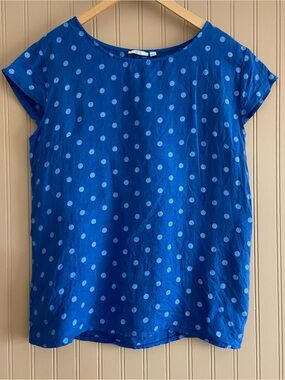 Kaktus Linen Blue Polkadot Short Sleeve Top Blouse With Pockets Women’s XL